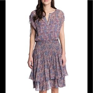 Frye Georgette Floral Print Smocked Waist Dress